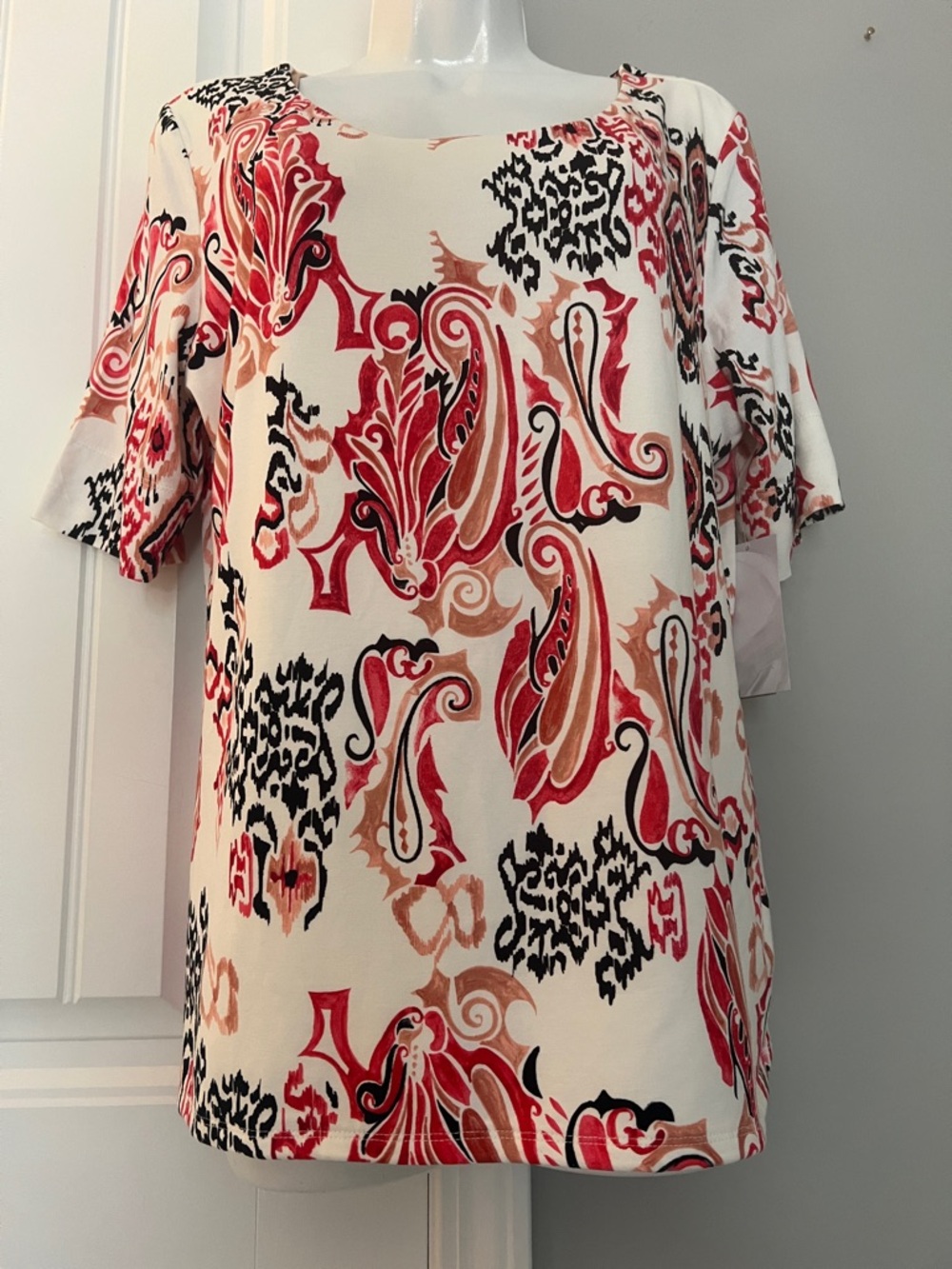 NWT CHICO’S TOUCH OF COOL TRIBAL BALLET ELBOW TEE TOP SZ 12/L - Picture 2 of 11